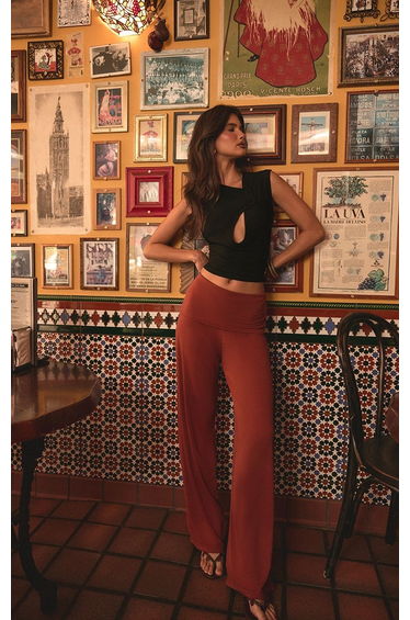 Burnt Orange Soft Jersey Fold Over Floaty Trouser