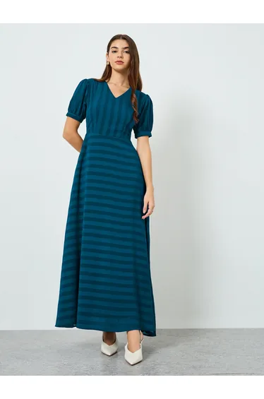 Women Teal Self-Design Maxi Dress