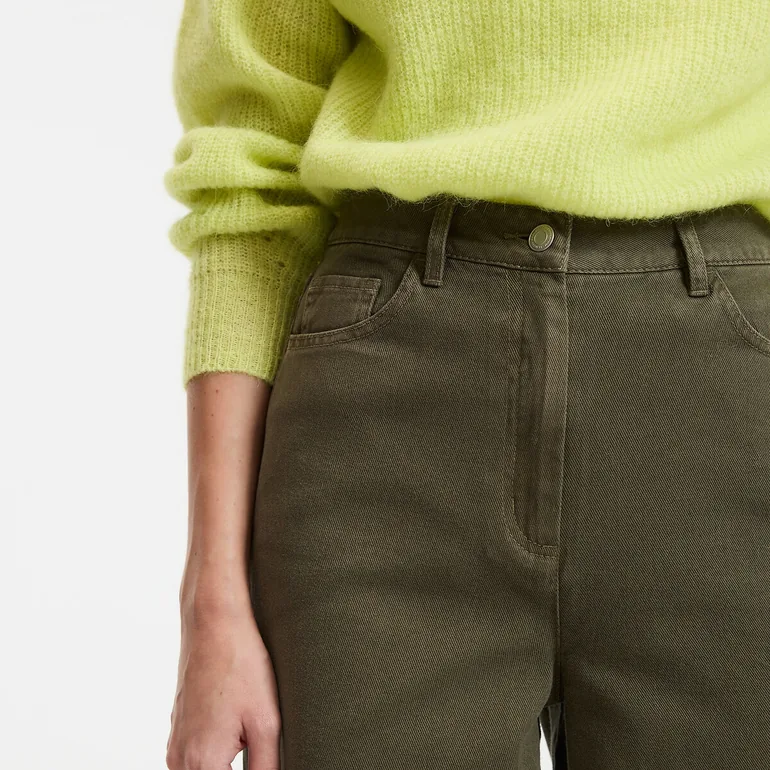 High-Waist Wide-Leg Trousers in Cotton Twill - 2