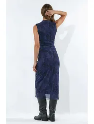Floral Qipao Neck Midi Dress - 4