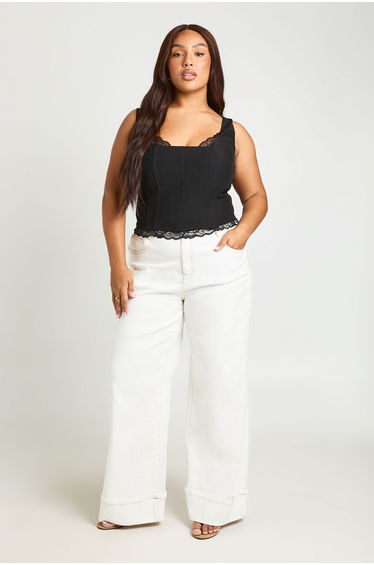 Plus Lace Trim Corset Top - black