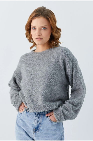 Mixray Plush Textured Crop Knit Sweater