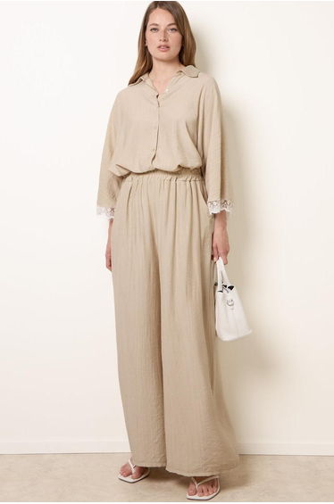 Crinkle Viscose Wide Leg Trousers