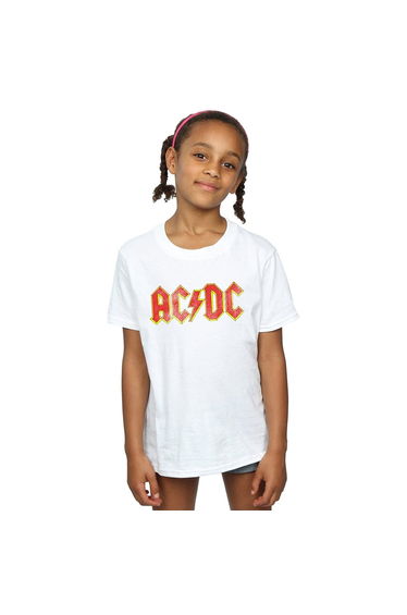 AC/DC Girls Distressed Logo Cotton T-Shirt - White