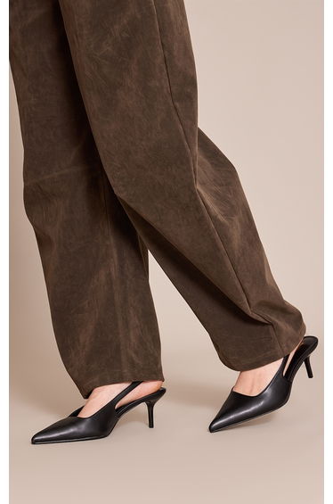 Black Wide Fit PU Point Toe Heeled Sling Back