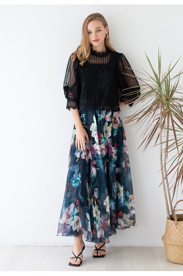 Flowy Floral Chiffon Maxi Skirt