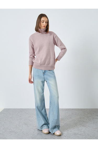 Pink Regular Fit Turtleneck Sweater