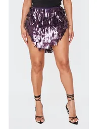 Shape Purple Sequin V Hem Mini Skirt - 1