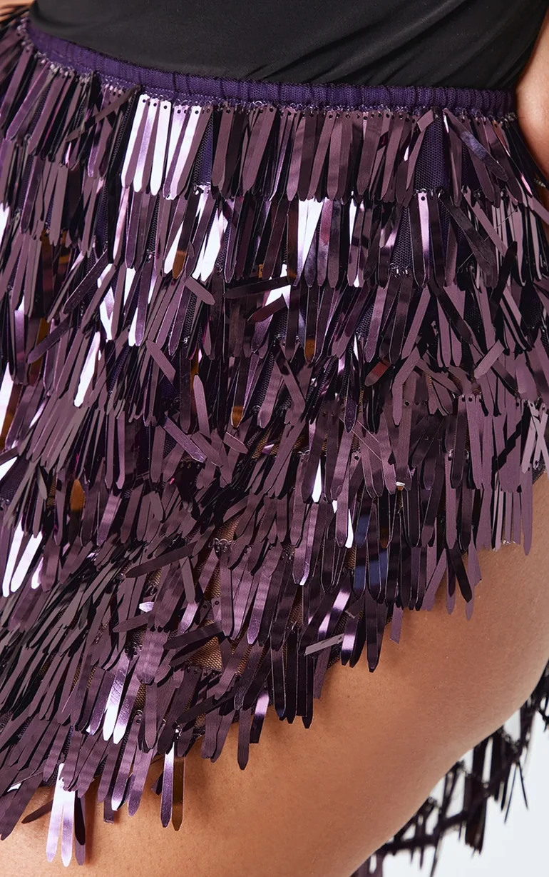 Shape Purple Sequin V Hem Mini Skirt - 4