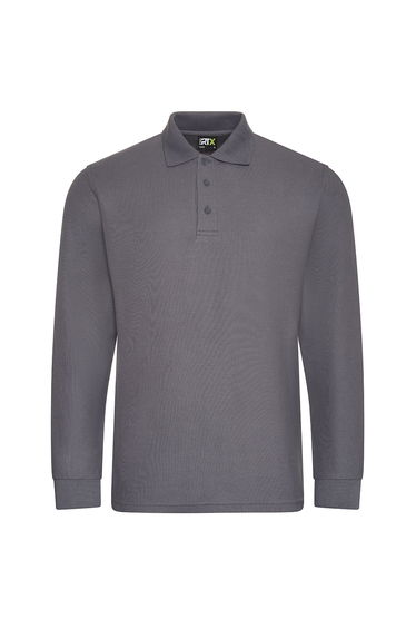 PRO RTX Mens Pro Piqué Long-Sleeved Polo Shirt - Solid Grey