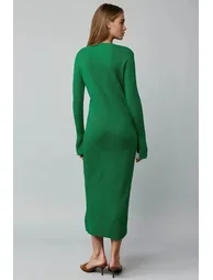 MY FASHION V-Neck Textured Knit Dress with Slit - 2