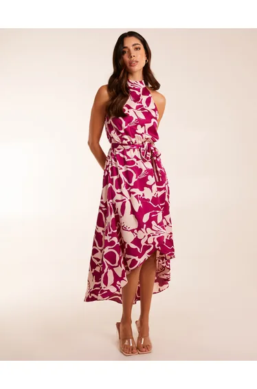 Abstract Print Halter Neck Midaxi Wrap Dress