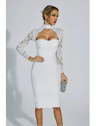 Liv White Lace Sleeve Bandage Dress - 2