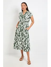 Printed Cotton Tie Front Midi Shirt Dress