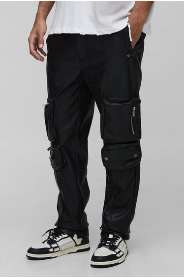 Tall Leather Look Skinny Extreme Cargo Pocket Trousers