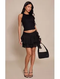 Black Ruched Textured Low Rise Mini Skirt - 6