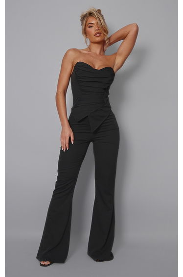 Black Ruched Pointed Corset Bandeau Jumpsuit