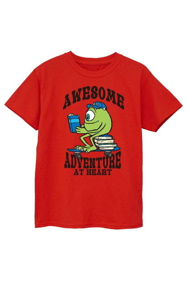 Monsters Inc Boys Reading Awesome Mike Wazowski Cotton T-Shirt - Red