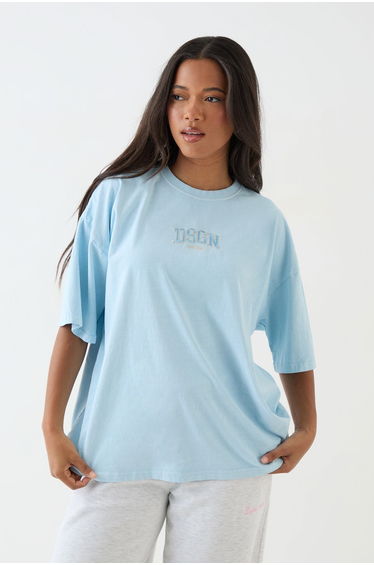 DSGN Studio Embroidered Overdyed Oversized T-Shirt - baby blue