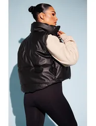 Black Faux Leather Drop Hem Gilet - 1