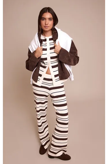 Cream Viscose Compact Striped Trousers