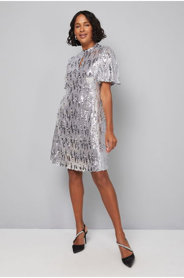 Sequin High Neck Shift Dress