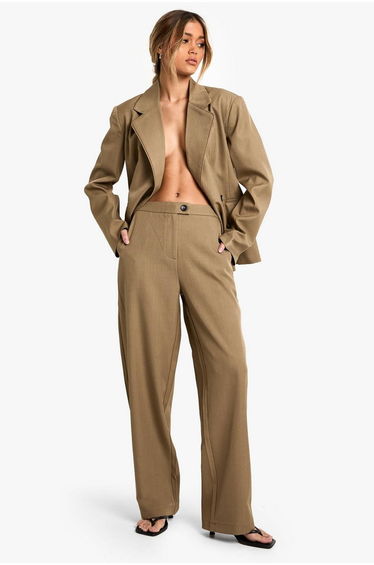 Tailored Straight Leg Trousers - mocha
