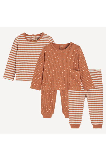 Pack of 2 Pyjamas in Striped/Polka Dot Print Cotton