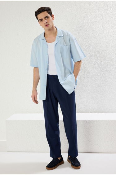 Blue Oversized Fit Summer Cotton Shirt