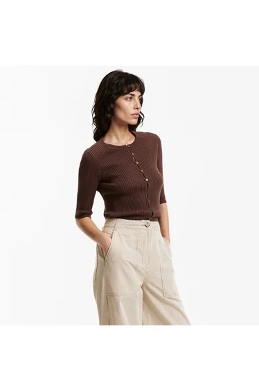 كنزة/سويتر قطن مضلع بياقة دائرية