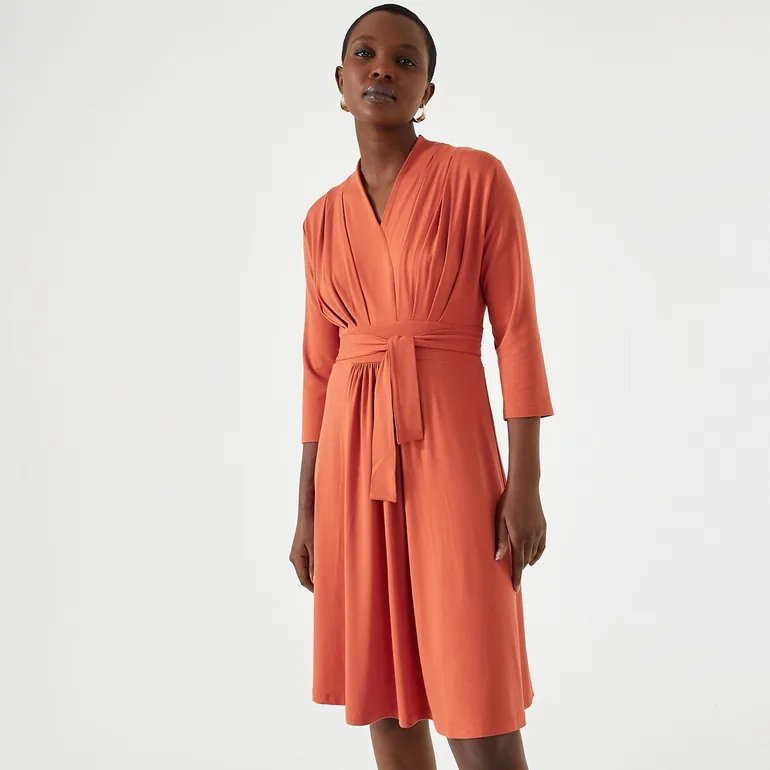 Full Draping Dress with 3/4 Length Sleeves - 1