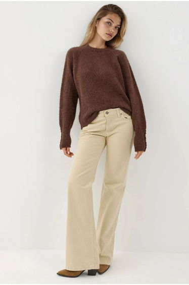 Soft Textured Button Detailed Long Sleeve Sweater