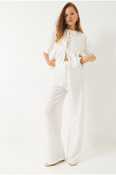 LUCCI Textured Two-Piece Coord Set with Ruffle Detail