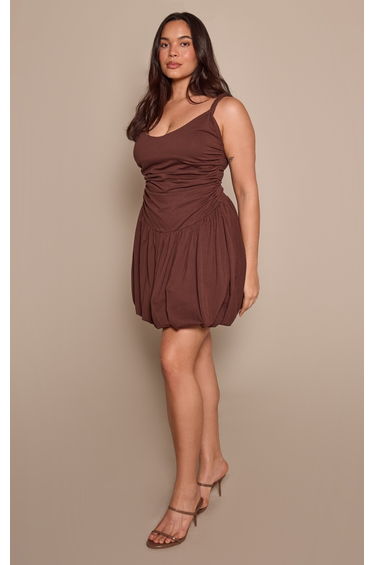 Plus Chocolate Jersey Twist Strap Puff Ball Dress