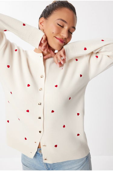ISTANBUL Heart Patterned Long Sleeve Cardigan