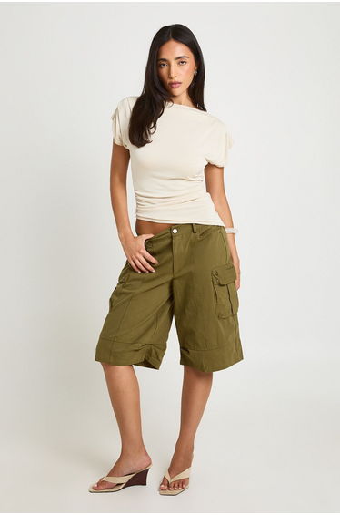 Modal Cap Sleeve Asym Hem Top - cream