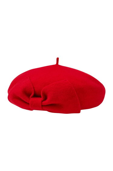 French-Inspired Bowknot Wool Beret in Red