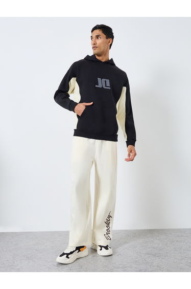 Men Black Embroidered Hoodie