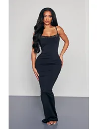 Shape Black Lace Detail Matte Sculpt Maxi Dress