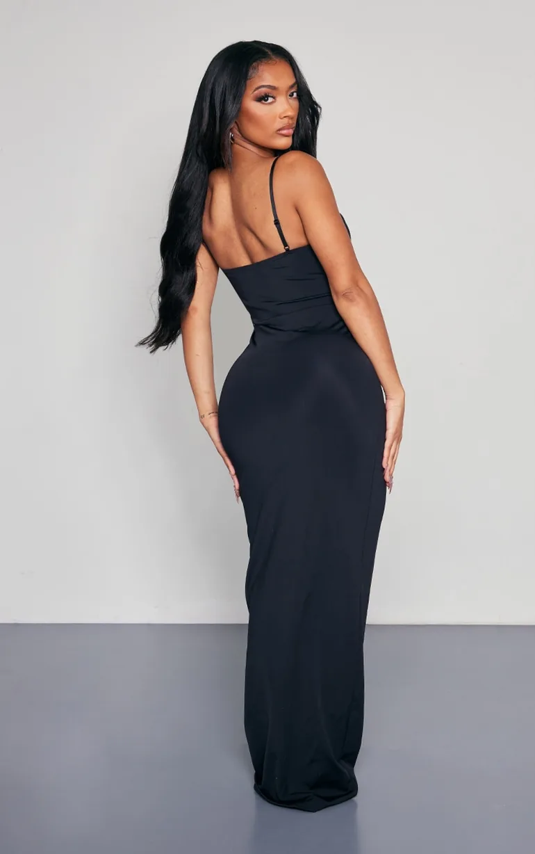 Shape Black Lace Detail Matte Sculpt Maxi Dress - 1