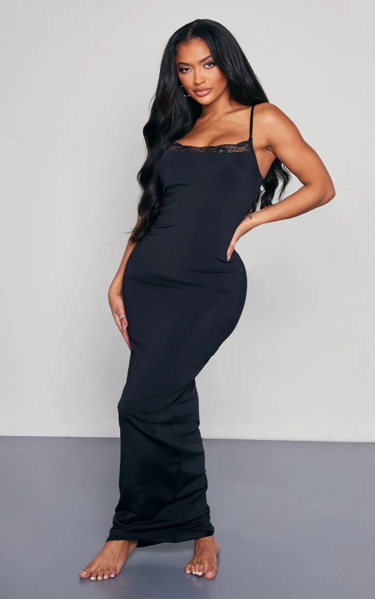 Shape Black Lace Detail Matte Sculpt Maxi Dress - 2