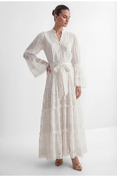 Graceful Darling White Floral Lace Bell Sleeve Maxi Dress