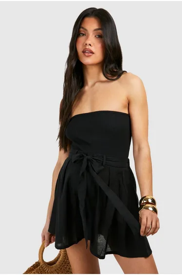  شورت بحزام بمظهر كتان لون أسود - للحوامل