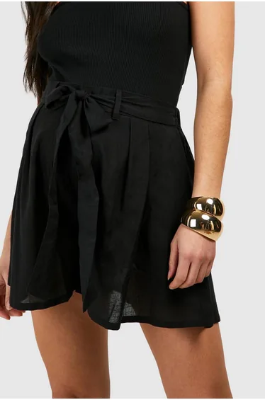  شورت بحزام بمظهر كتان لون أسود - للحوامل