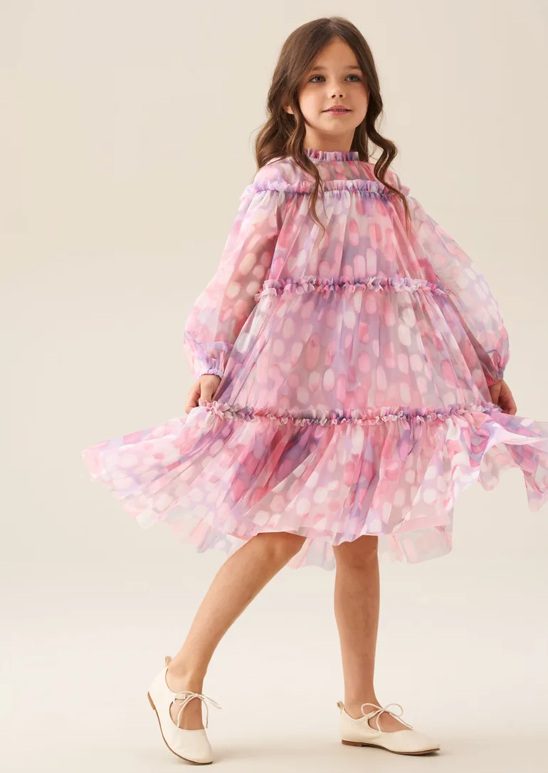 Cara Pink Printed Swing Mesh Dress - Pink