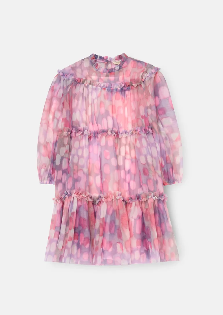 Cara Pink Printed Swing Mesh Dress - Pink - 5