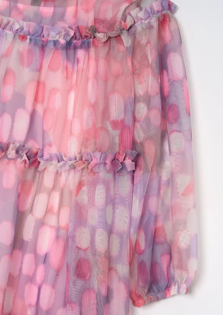 Cara Pink Printed Swing Mesh Dress - Pink - 7