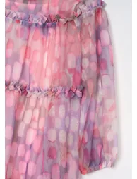 Cara Pink Printed Swing Mesh Dress - Pink - 7