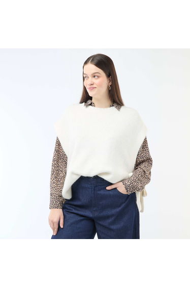 Sleeveless Tie-Side Sweater BEIGE