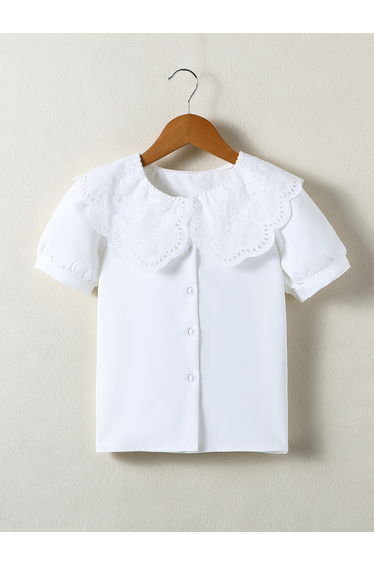 Girls White Peter Pan Collar Short Sleeve Shirt